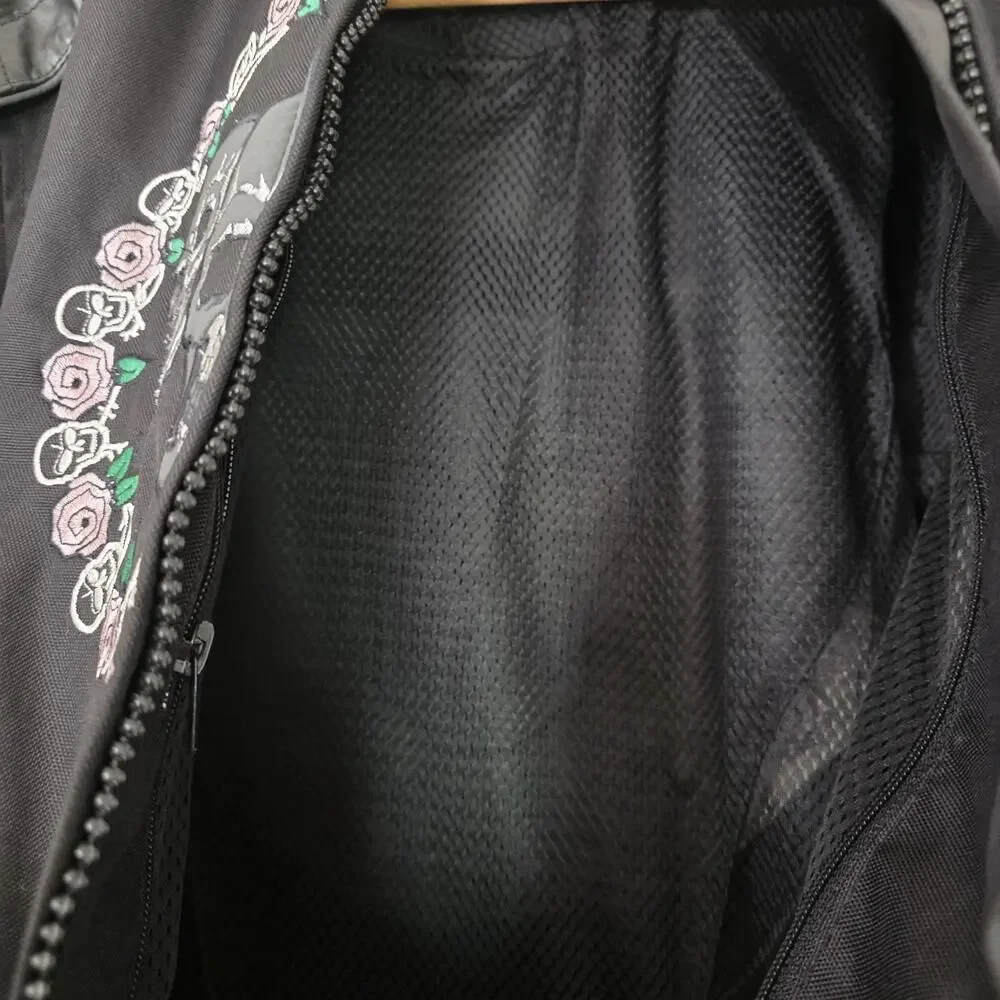 Xelement Skull Moto Jacket Womens L Black Roses Motorcycle Biker Embroidered